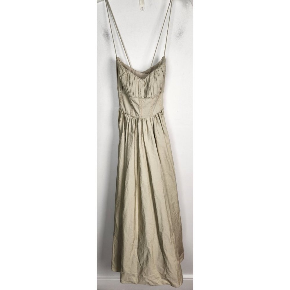 ASOS Design Women's Sz. 4 Cotton Structured Midi Dress Corset Detail Stone NWT - Picture 3 of 10